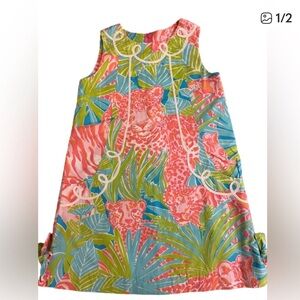 Lilly Pulitzer Coral Pink & Aqua Tropic Leopard Shift Dress SZ 5